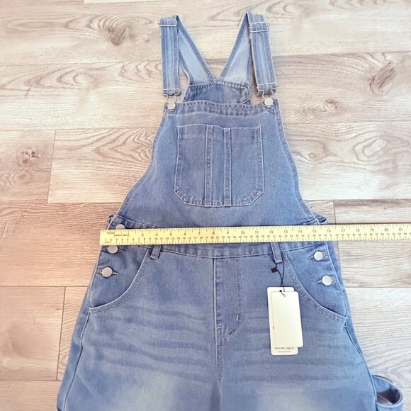 Dazy Womens Wide Leg Denim Bib Overalls Size L Blue Jean Farmcore Garden Faded - Picture 11 of 15